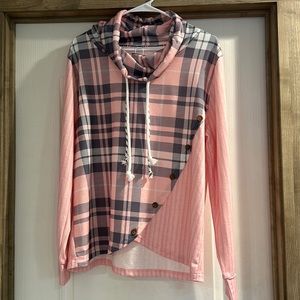 Exclusive brand Ladies Plaid Cowl Neck Sweater